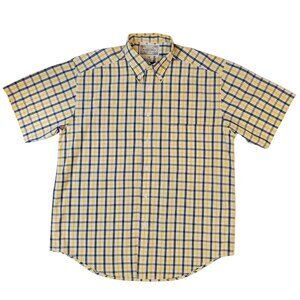 Woods & Gray Mens Button Up Blue Yellow  Plaid Short Sleeve Shirt Size Medium